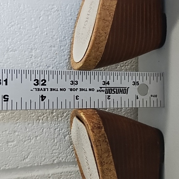 White Wedge Sandals with Leather Straps Stitching Cork Soles - Picture 13 of 13